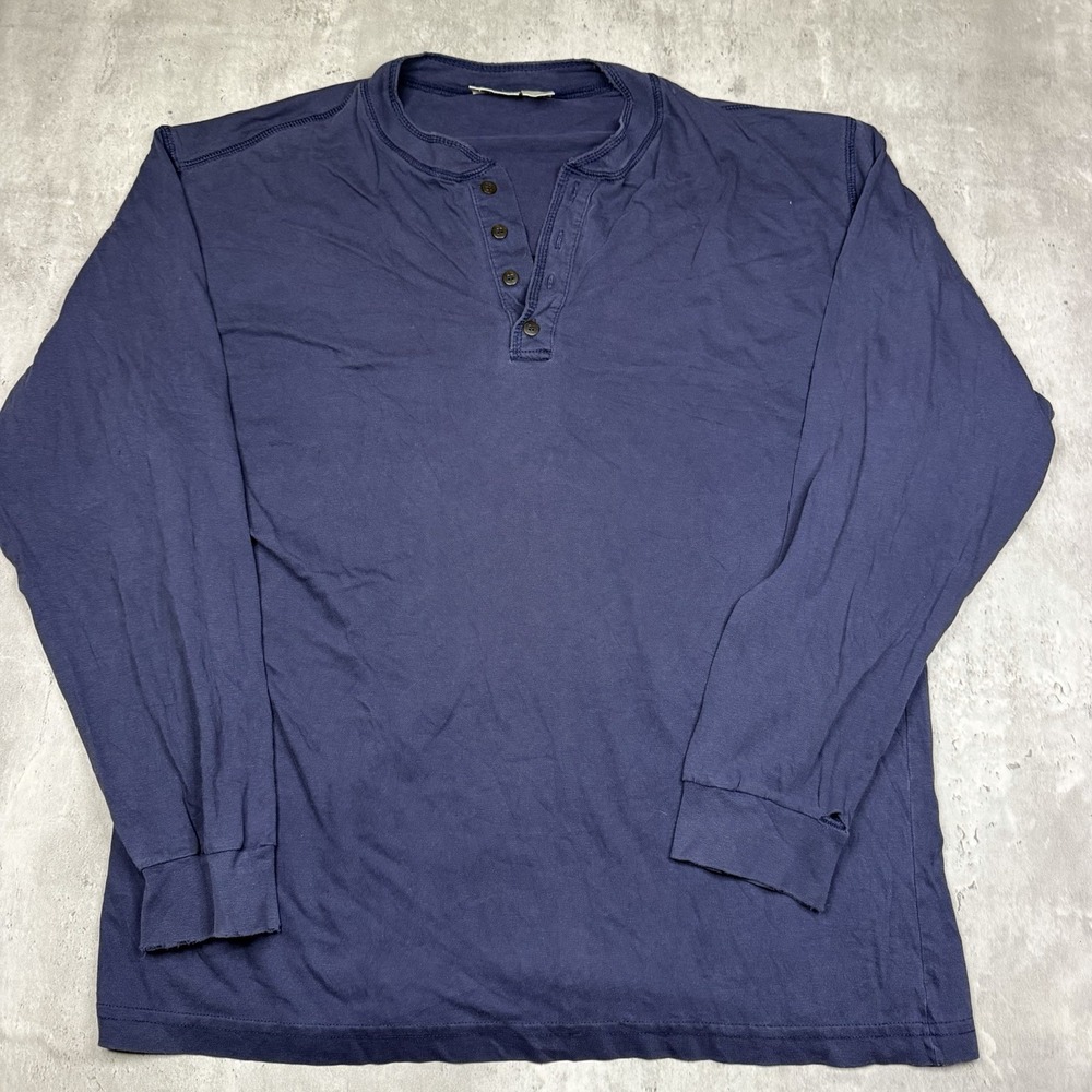 LL Bean Long Sleeve Henley Mens Shirt Large Blue 100% Cotton USA Vintage